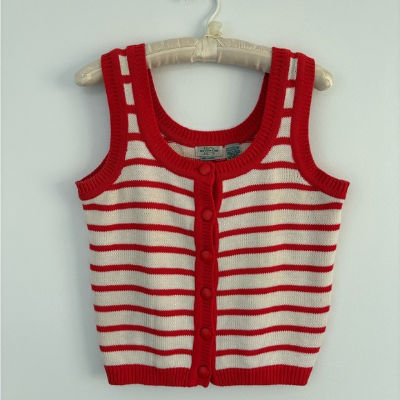Vintage Tops - Vintage LQ Knitwear Hand Loomed Red and White Striped Tank Top